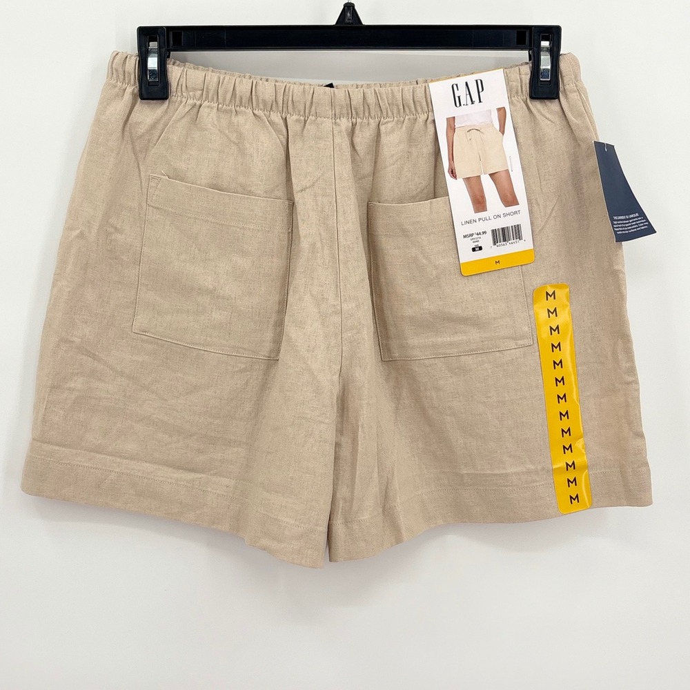 Gap Womens Khaki Linen Blend Pull On Shorts Elastic Drawstring Medium NWT NEW - Picture 2 of 10